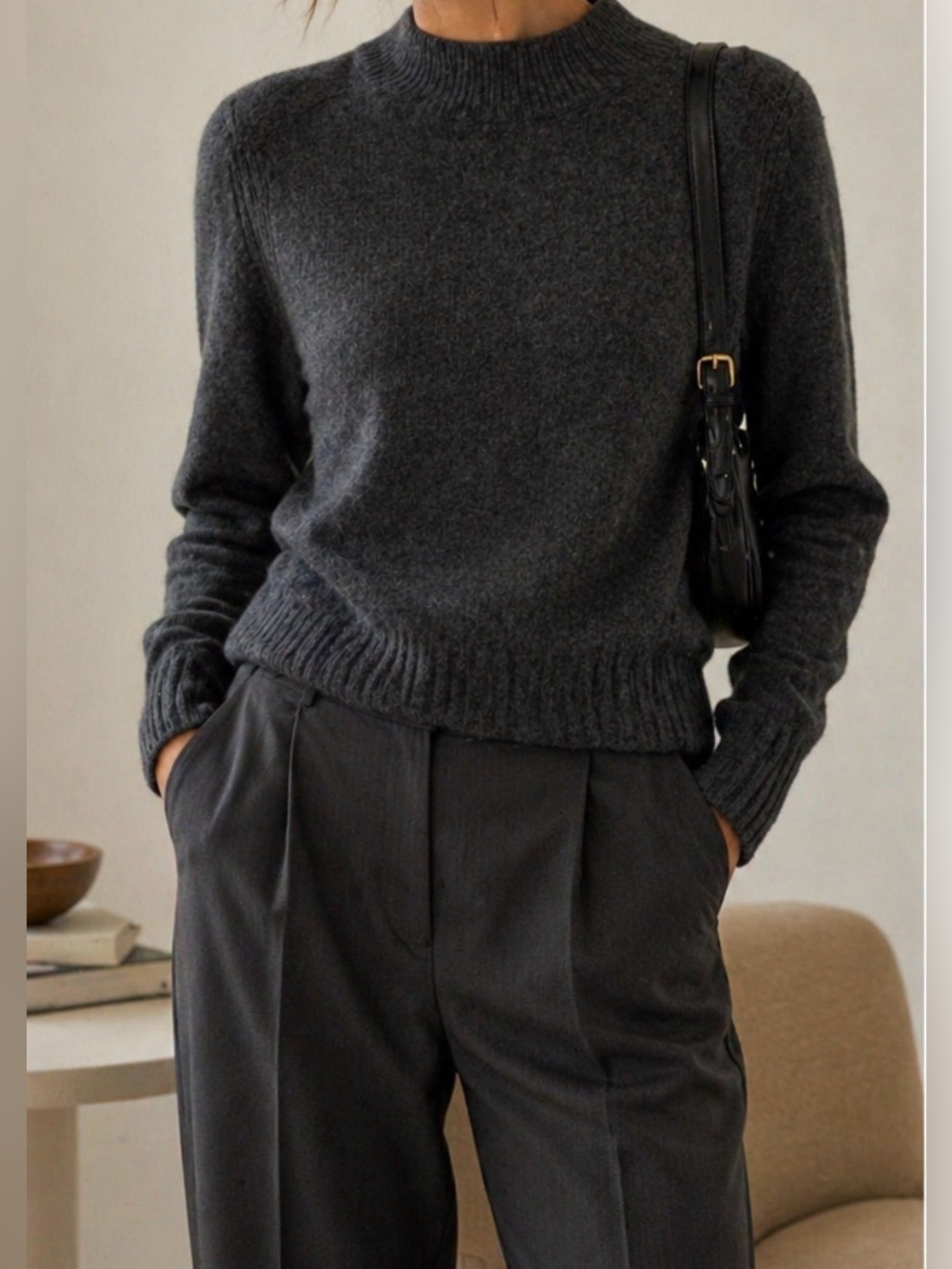 J.Crew 100% Cashmere Mock Neck Sweater Gray XS Soft Luxe Minimal